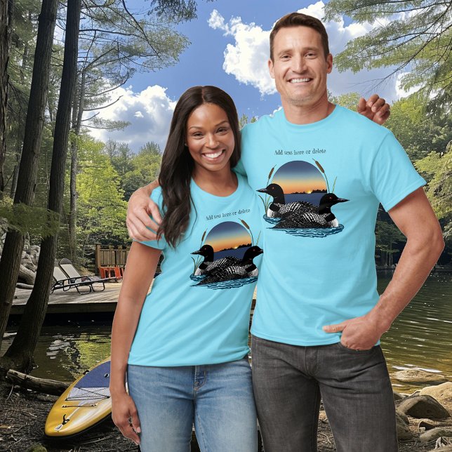 Camiseta Casais de Mergulhões Crepúsculo Azul Lago Vida Sel (Criador carregado)