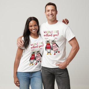Camiseta Casais Engraçados de Pinguim Vermelho Corresponden