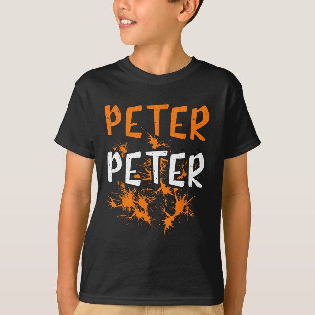 Camiseta Casais Figurino Peter Pumpkin Comendo Halloween (Frente)