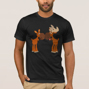 Camiseta Casal bonito dos alces dos desenhos animados no