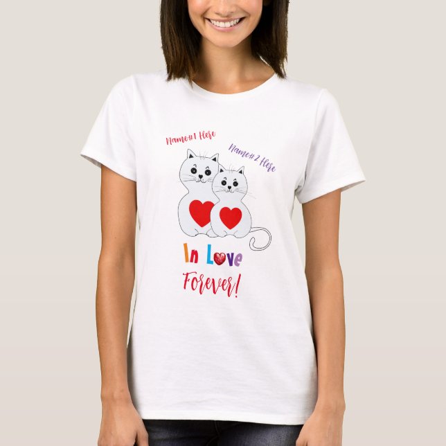 Camiseta Casal Cat Personalizado para Dia de os namorados v (Frente)