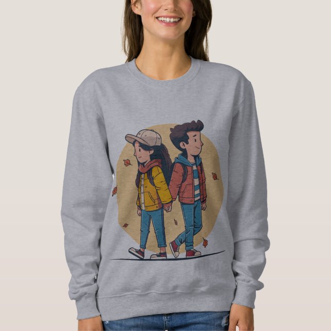 Camiseta Casal com as mãos caminhando juntas no outono (Frente)