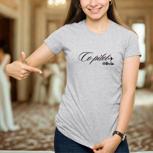 Camiseta Casal Correspondente Co-Piloto Avião Personalizado