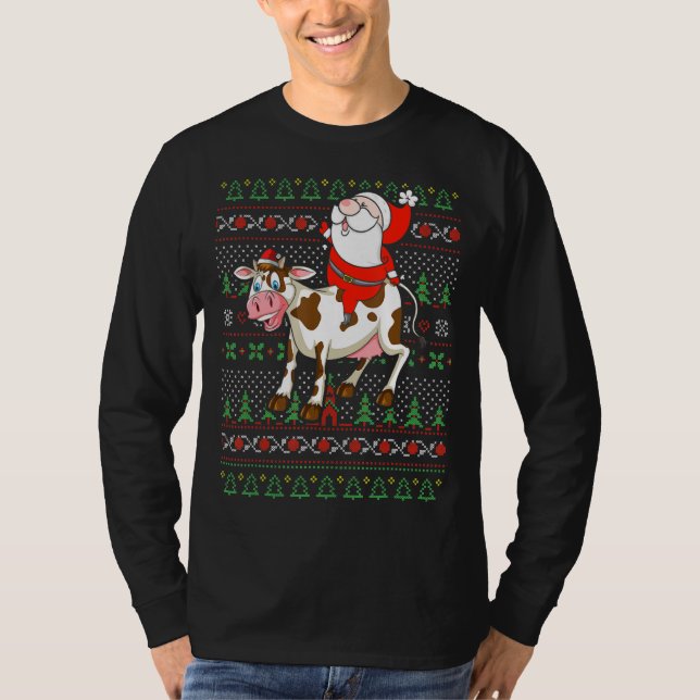 Camiseta Casal Cow Santa Claus Correspondendo ao Natal (Frente)