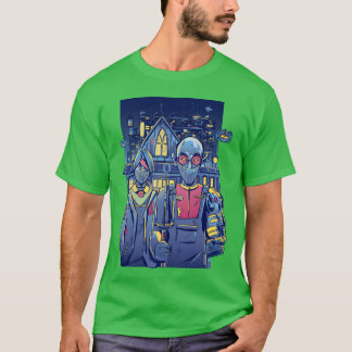 Camiseta Casal Cyberpunk na garota da cidade