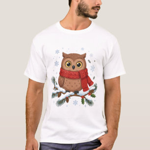 Camiseta Casal da Coruja Cachecol de Inverno Arte de Animal