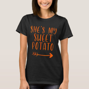Camiseta Casal De Ação De Graças Cai Minha Batata Doce