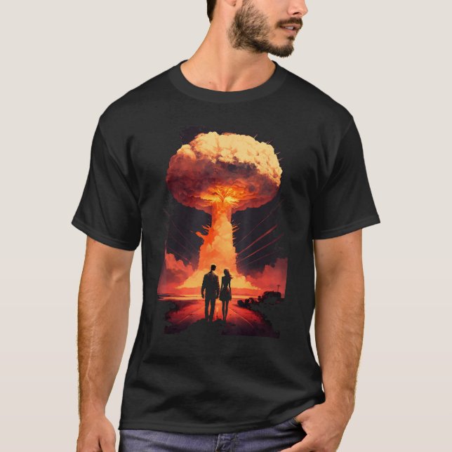 Camiseta Casal de amor em frente à explosão atômica (Frente)