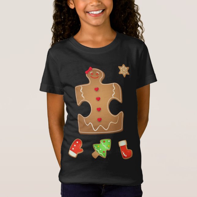 Camiseta Casal de Autismo Natal Gingerpão Quebra-cabeça Aut (Frente)