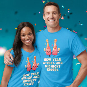 Camiseta Casal de Beijos da Noite e Desejos de Ano Novo