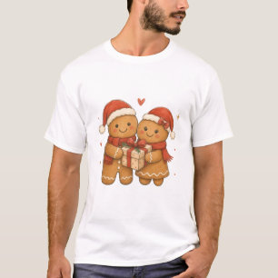 Camiseta Casal de Biscoito de Gengibre com Presente e Chapé