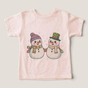 Camiseta Casal de Boneco de Neve de Desenho Animado Fofo de