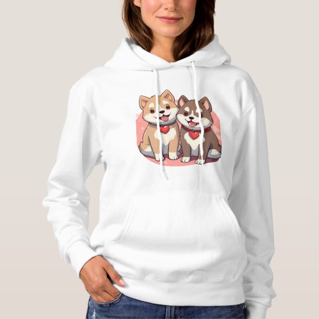 Camiseta Casal de Cachorro Japonês com Corações (Frente)