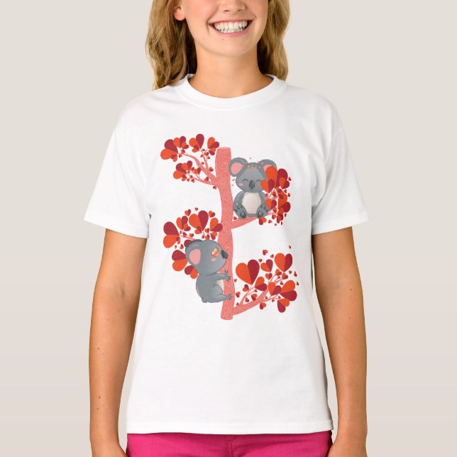 Camiseta Casal de coalas com árvore de corações (Frente)