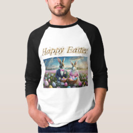 Camiseta Casal de coelho da Páscoa com Felz pascoa de Ovos