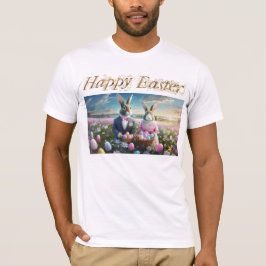 Camiseta Casal de coelho da Páscoa com Felz pascoa de Ovos