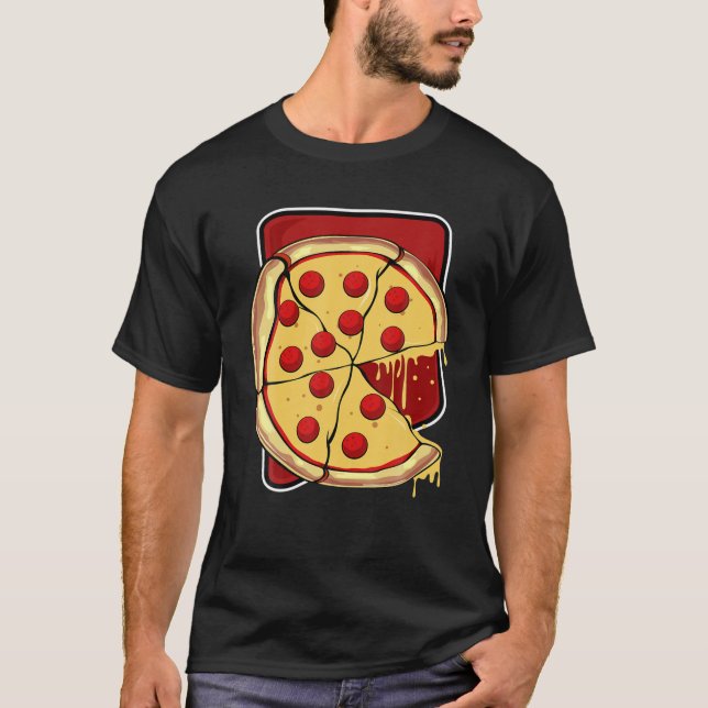 Camiseta Casal de Correspondência de Pizza de Peça em Falta (Frente)