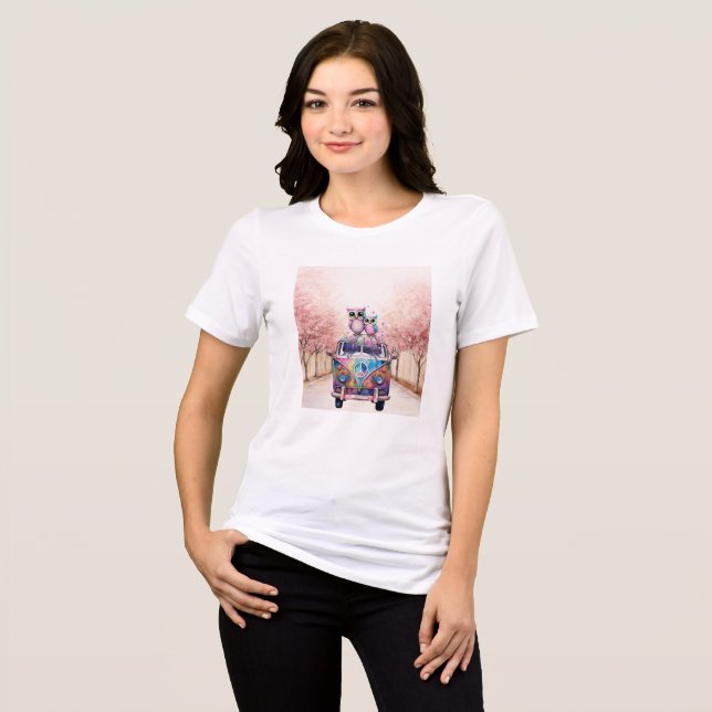 Camiseta Casal de coruja em uma Hipie Van (Frente Completa)