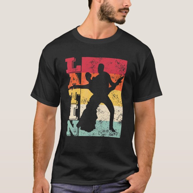 Camiseta Casal de dança latino - Formação retrô Rumba Paso  (Frente)