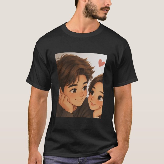 Camiseta Casal de Desenho Animado Fofo  (Frente)