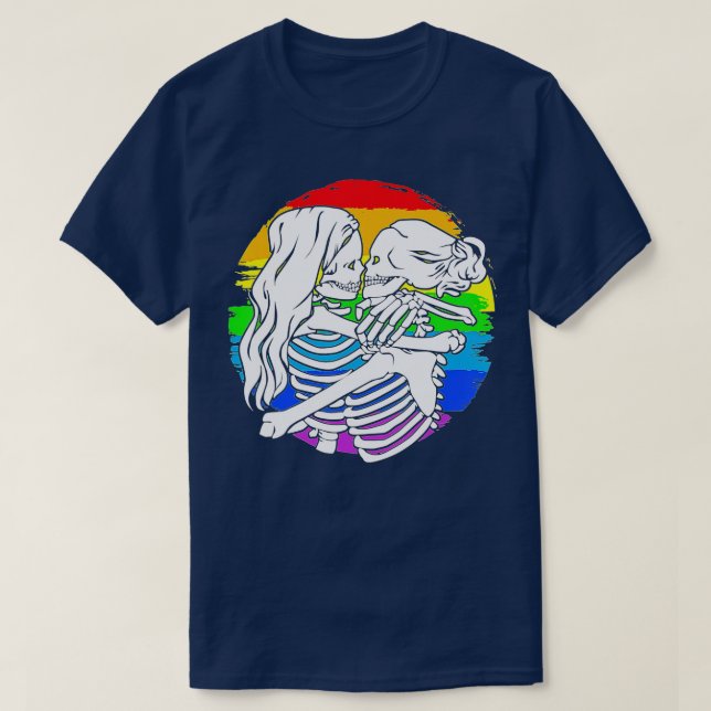 Camiseta Casal de esqueleto lésbica - Orgulho lésbico por H (Frente do Design)