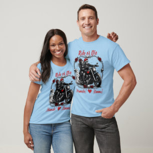 Camiseta Casal de Esqueleto Personalizado 'Ride or Die'