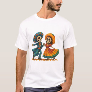Camiseta Casal de Esqueletos Dançantes – Dia Colorido da Mo