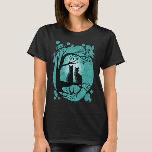 Camiseta Casal de gato bonito assistindo lua de cheio