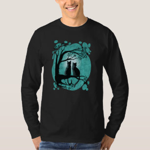 Camiseta Casal De Gato Cugado Sentado Em Árvore Com Lua Na 