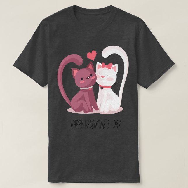 Camiseta Casal de gatos bonitos com dia de namorados feliz (Frente do Design)