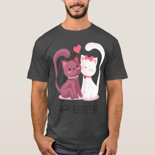 Camiseta Casal de gatos bonitos com dia de namorados feliz