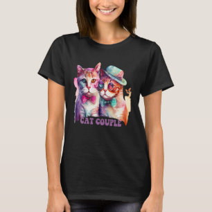 Camiseta Casal de Gatos Fofos Com Chapéu e Óculos Para Gato