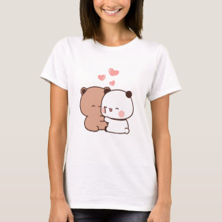Camiseta Casal de urso Panda bonito, amor abraçado