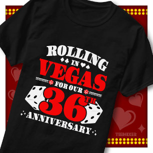 Camiseta Casal do 36º Aniversário de Vegas Cassino Dados Ro