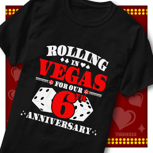 Camiseta Casal do 6º Aniversário de Vegas Cassino Dados Rol