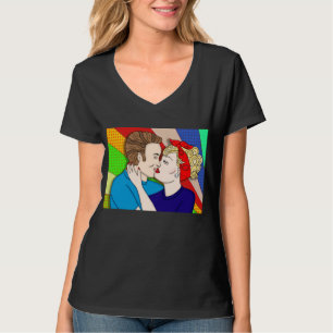 Camiseta Casal do estilo Pop de arte retrô de 1950 beijando