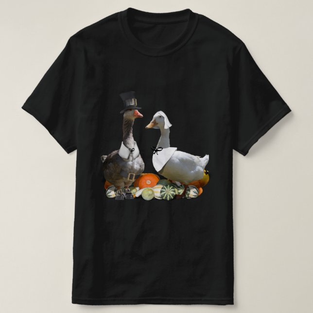 Camiseta Casal do Pato de Peregrino de Ação de Graças (Frente do Design)