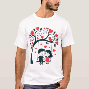 Camiseta Casal Doce no Grafismo do Coração Romântico da Árv