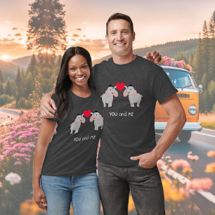 Camiseta Casal elefante bonito e divertido com coração - pe