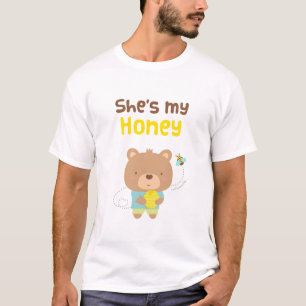 Camiseta Casal Engraçado de Urso Macho e Abelha