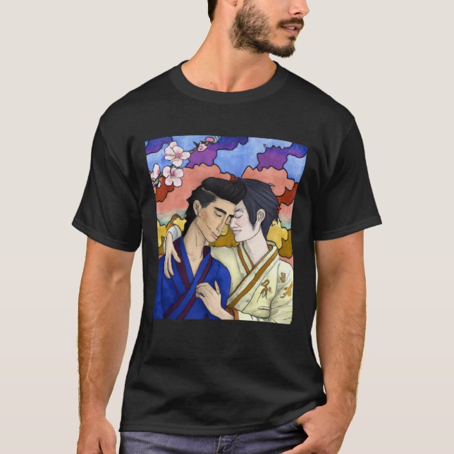 Camiseta Casal gay no estilo da arte ukiyo-e japonesa (Frente)
