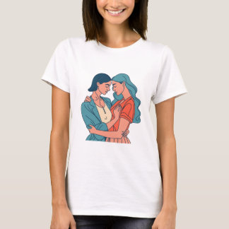Camiseta Casal Lésbica Mínimo de Desenho Gelado