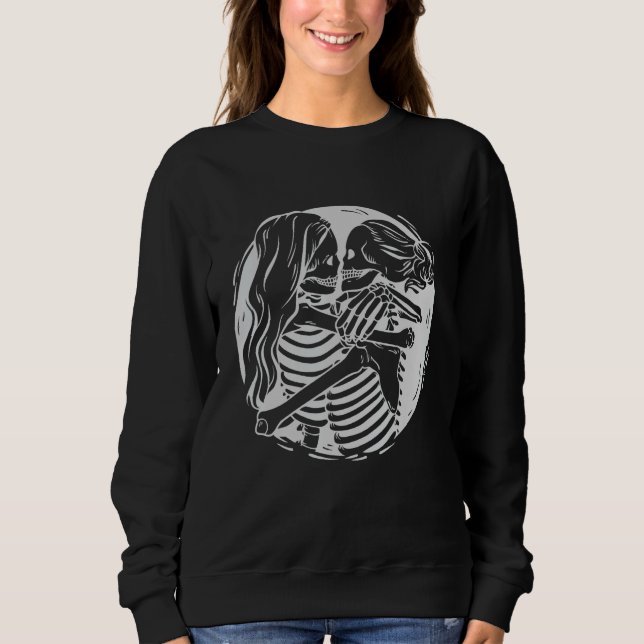 Camiseta Casal LGBTQ Orgulho LGBTQ Skeletons beijando Valen (Frente)