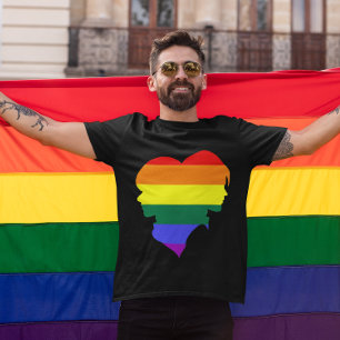 Camiseta Casal Macho Rainbow Flag Pride Silhouette Monogram