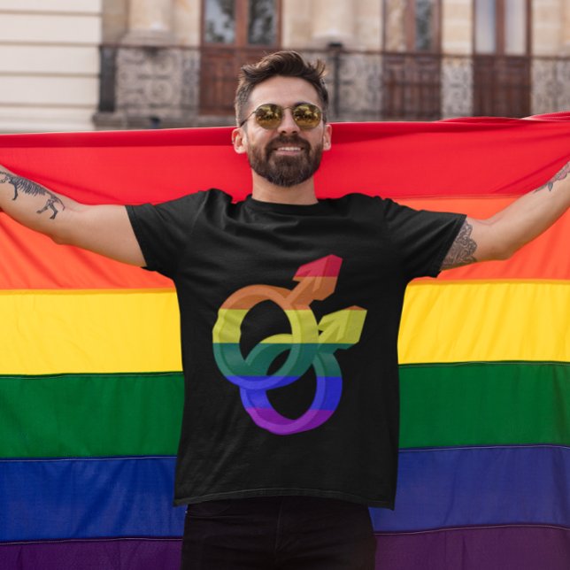 Camiseta Casal masculino Símbolos arco-íris (Male Couple Pride Symbols Rainbow Flag T-Shirt)