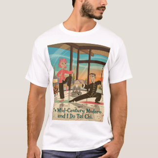 Camiseta Casal moderno de meados do século fazendo tai chi.