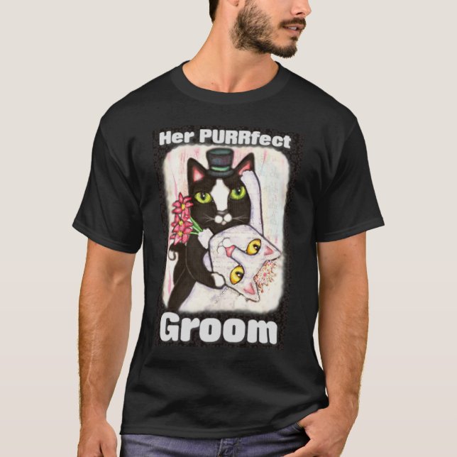Camiseta Casal Negra  de Casamento de Gato (Frente)