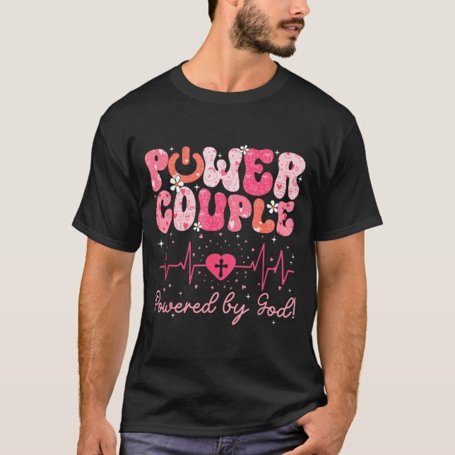 Camiseta Casal Poderoso Impulsionado Pelo Batimento Cardíac (Frente)