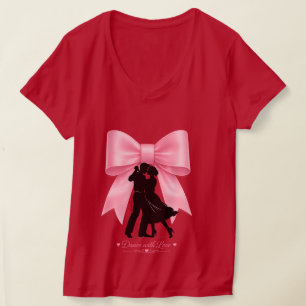 Camiseta Casal Romântico Laço Rosa Dança Com Amor