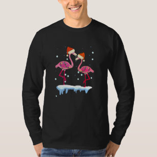 Camiseta Casal Rosa Bonito Ama Flamingo Santa Hats Neve Chr